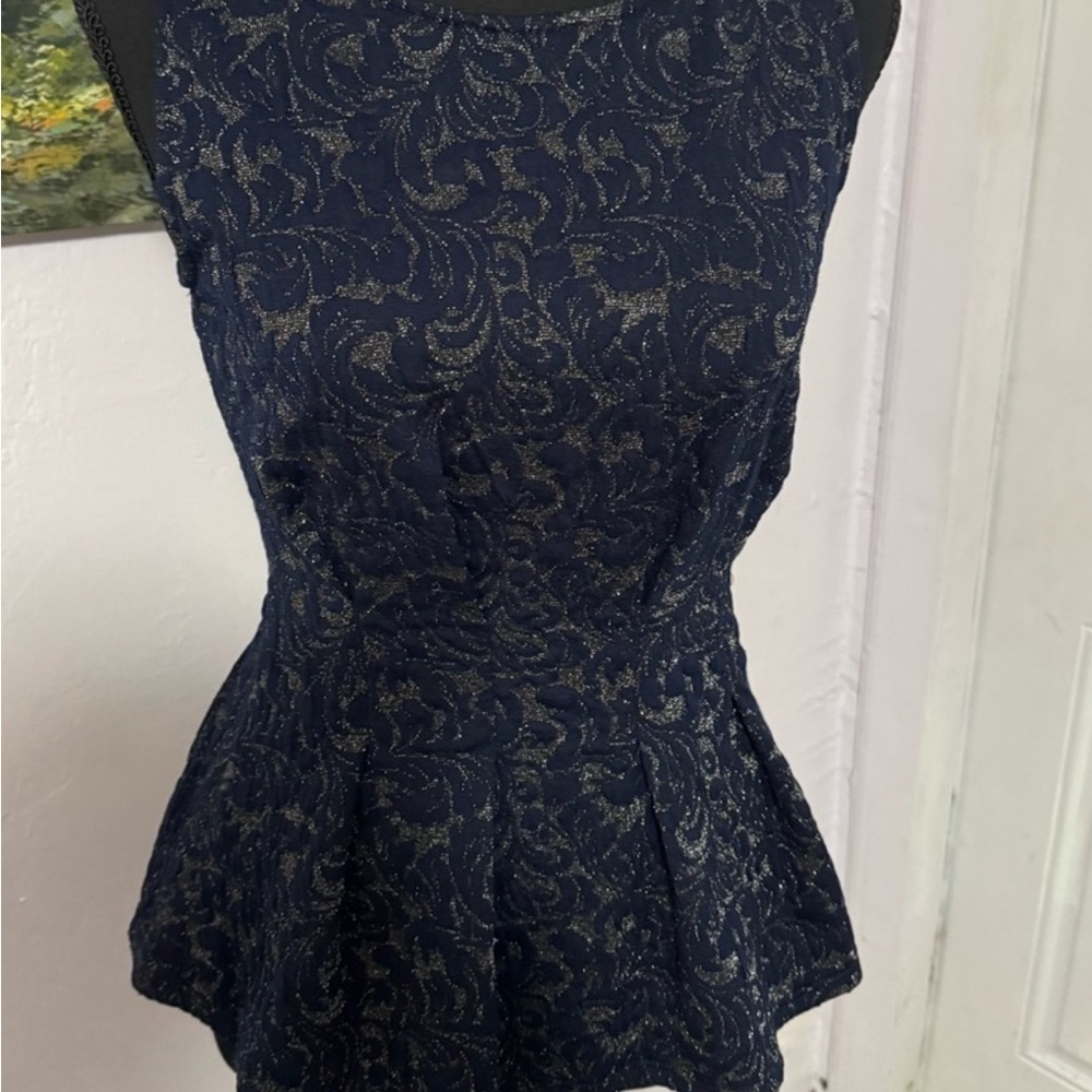 Eva Franco by Anthropologie Navy and silver Patterned Blouse size XS - Picture 4 of 5